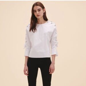 Maje Leno cotton poplin top in  grommet tie sleeve top
